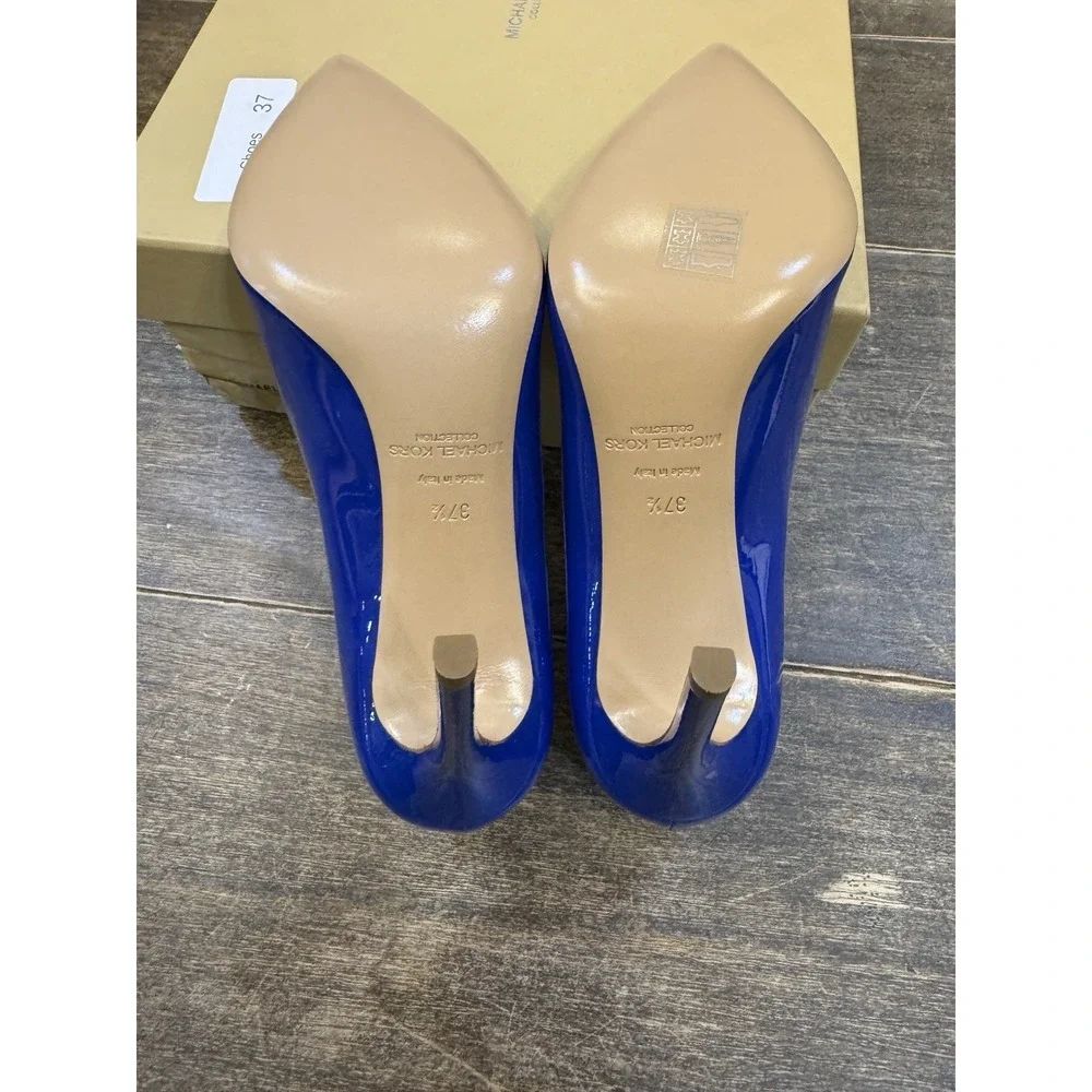 Michael Kors Collection Gretel Runway Patent Shoe Lapis‎ Size 37.5 US 7.5 Heel